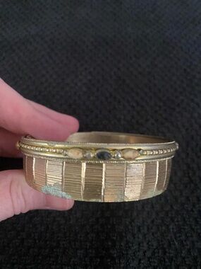 Gold-Tone Textured Bangle Bracelet with Accented Stones